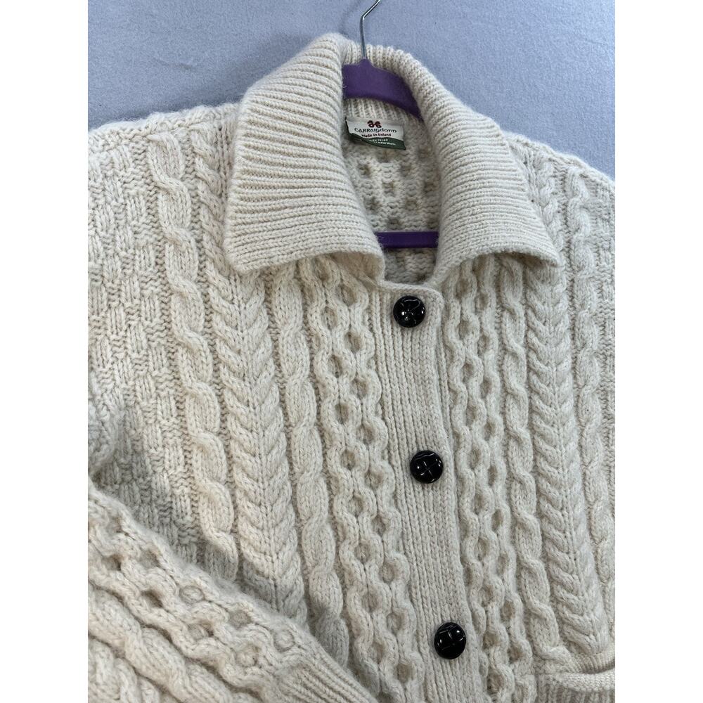 Carraig Donn Ireland Womens M 100% Wool Aran Cable Knit Cardigan Sweater Cream - Picture 4 of 13